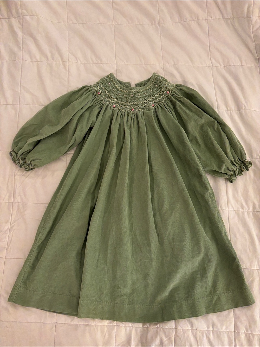 Mom & Me Girls' Olive Green Smocked Long-Sleeve Dress Sz 3T NWOT